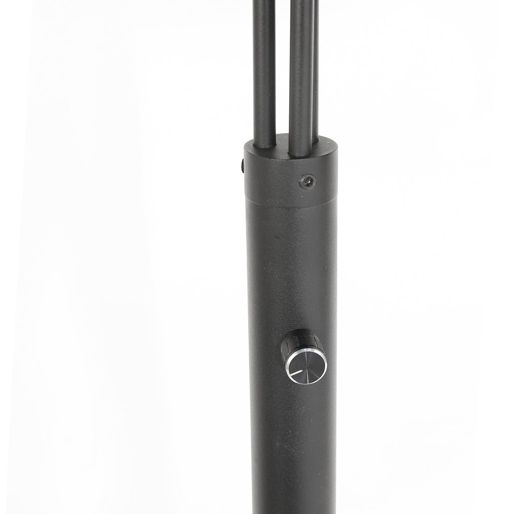 Bogenlampe aus schwarzem Metall mit Schirmen aus hellem Holz – H200 cm