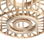 Bogenlampe aus schwarzem Metall mit Schirmen aus hellem Holz – H200 cm
