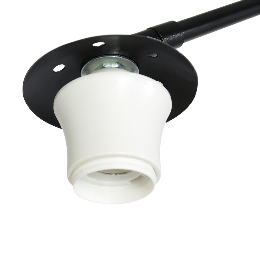 Bogenlampe aus schwarzem Metall mit offenem Bambusschirm – H240 cm