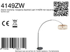 Bogenlampe aus schwarzem Metall mit offenem Bambusschirm – H240 cm