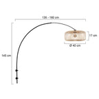 Wandleuchte aus Bambus Natur und schwarzem Metall mit Bogenarm – Ø40 cm