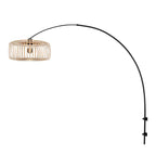 Wandleuchte aus Bambus Natur und schwarzem Metall mit Bogenarm – Ø40 cm