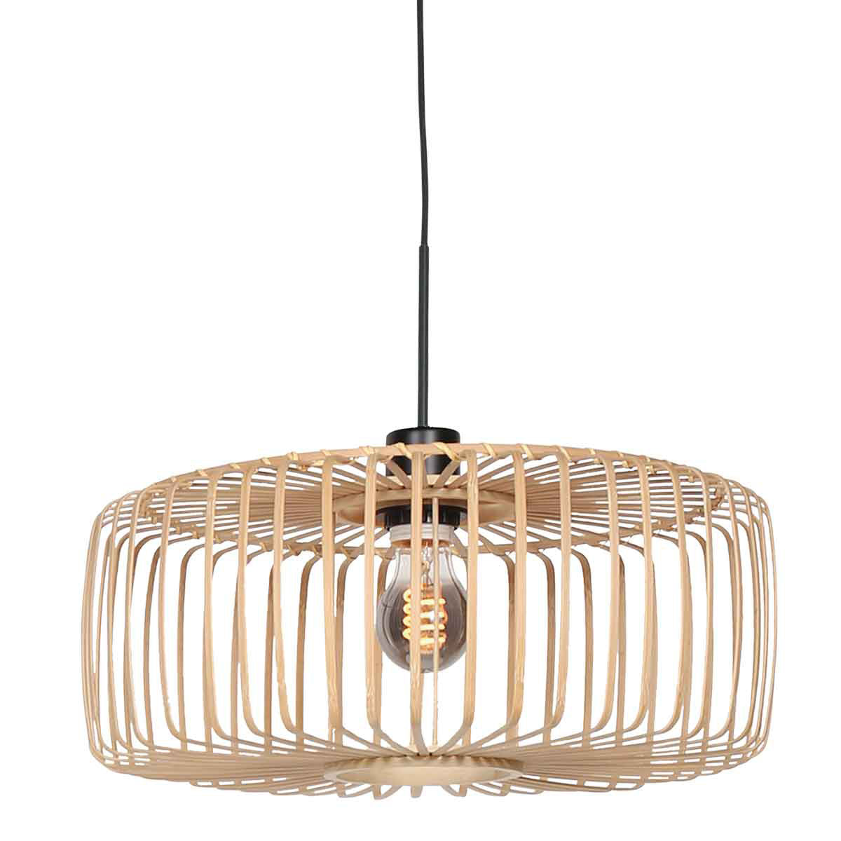 Hängeleuchte aus Rattan Natur und schwarzem Metall – Ø40 cm