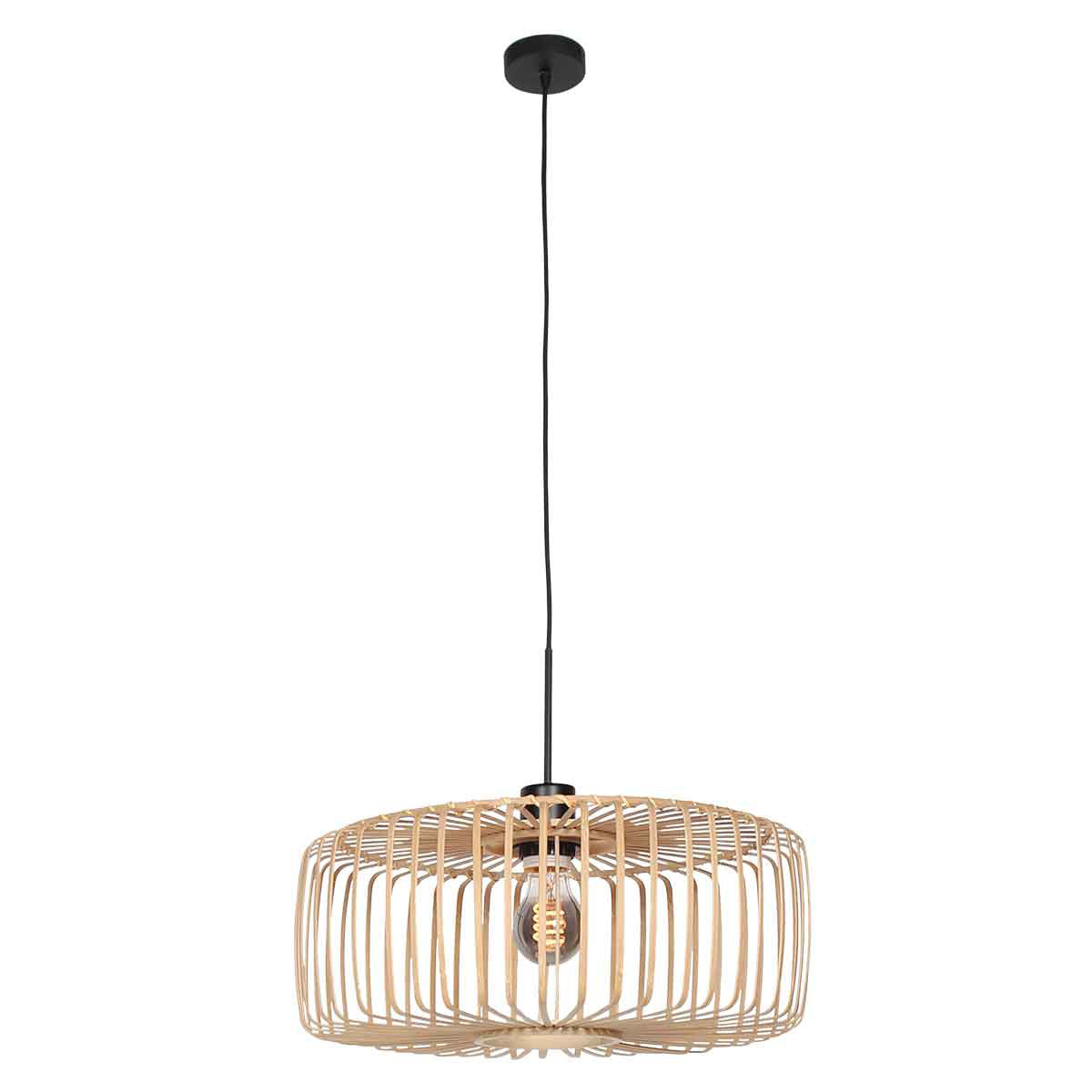 Hängeleuchte aus Rattan Natur und schwarzem Metall – Ø40 cm