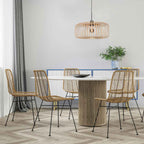 Suspension en rotin naturel ajouré et métal noir – Ø40 cm