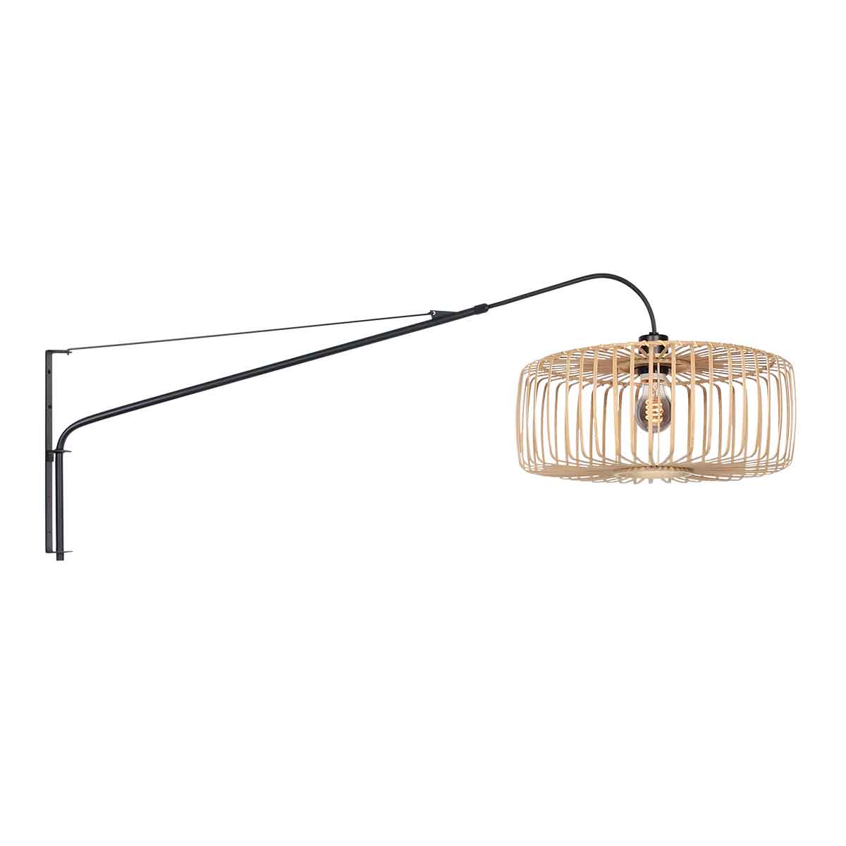 Wandleuchte aus durchbrochenem Rattan Natur und schwarzem Metall – Ø50 cm