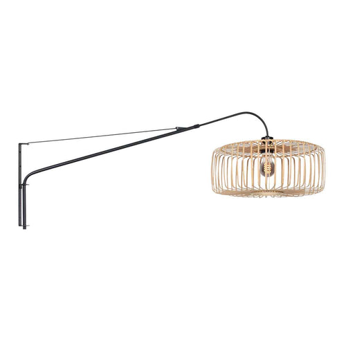 Wandleuchte aus durchbrochenem Rattan Natur und schwarzem Metall – Ø50 cm