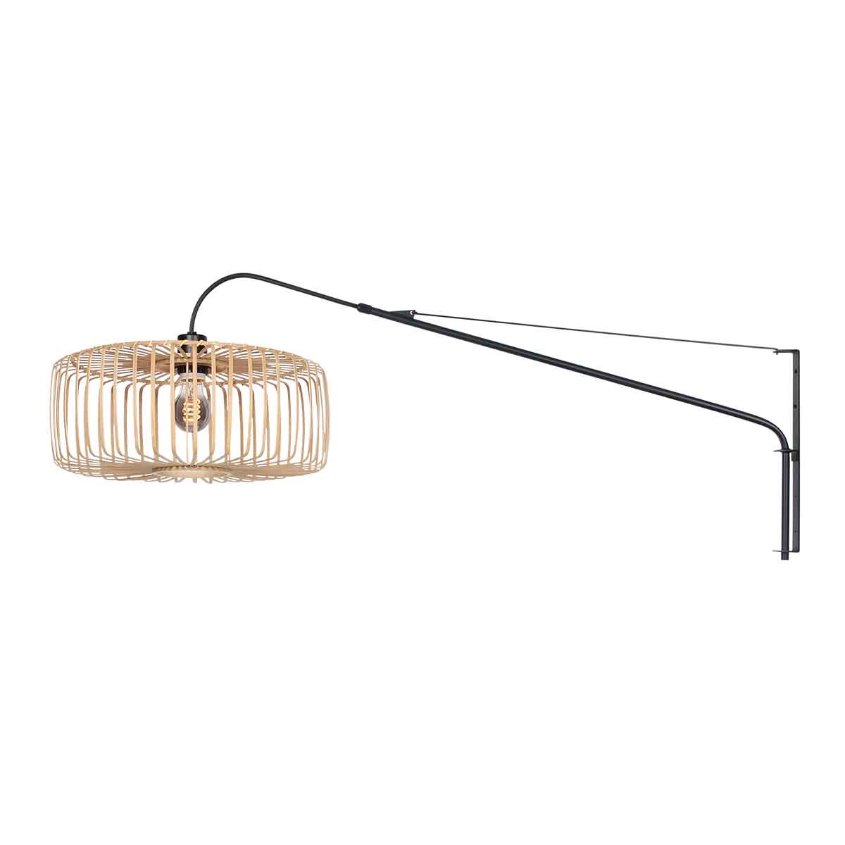 Applique murale rotin ajouré naturel et métal noir – Ø50 cm