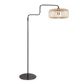 Stehlampe aus Metall in Schwarz mit Rattanschirm, schwenkbar – H165 cm