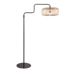 Stehlampe aus Metall in Schwarz mit Rattanschirm, schwenkbar – H165 cm