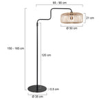 Stehlampe aus Metall in Schwarz mit Rattanschirm, schwenkbar – H165 cm