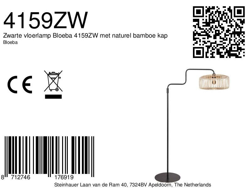 Stehlampe aus Metall in Schwarz mit Rattanschirm, schwenkbar – H165 cm