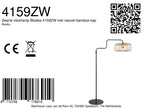 Stehlampe aus Metall in Schwarz mit Rattanschirm, schwenkbar – H165 cm