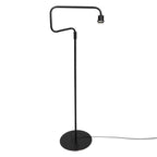 Stehlampe aus schwarzem Metall mit gebogenem Arm und zylindrischem Schirm – H165 cm
