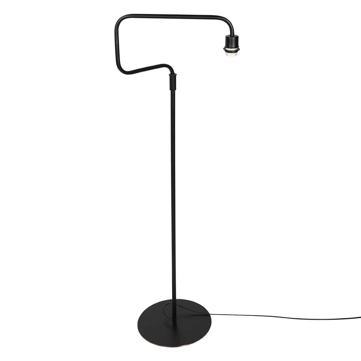 Stehlampe aus schwarzem Metall mit gebogenem Arm und zylindrischem Schirm – H165 cm
