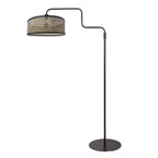 Stehlampe aus schwarzem Metall mit gebogenem Arm und zylindrischem Schirm – H165 cm