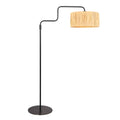 Stehlampe Schwarz mit Lampenschirm aus Naturgeflecht und schwenkbarem Arm – H165 cm