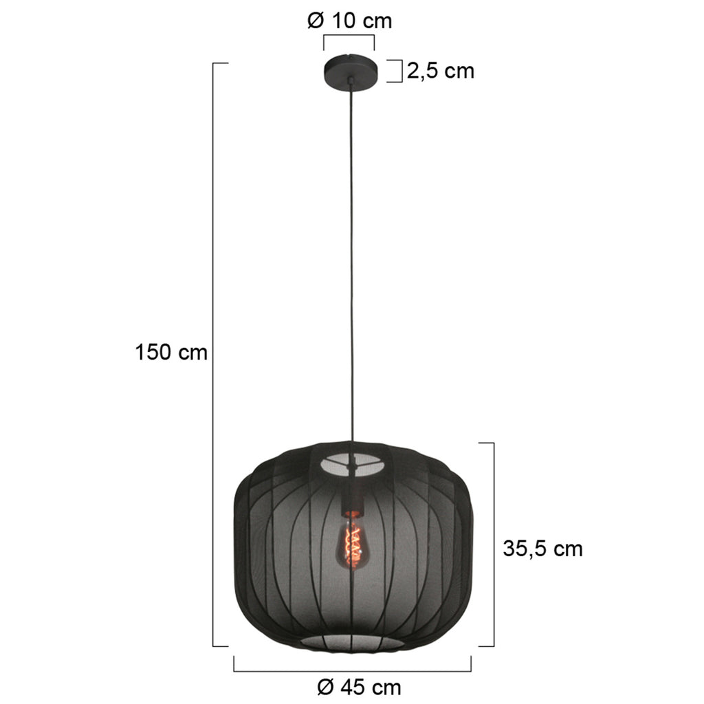 Runde Hängeleuchte aus schwarzem Leinen mit sichtbaren Fasern – Ø45 cm
