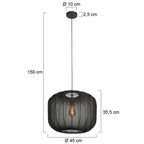 Runde Hängeleuchte aus schwarzem Leinen mit sichtbaren Fasern – Ø45 cm