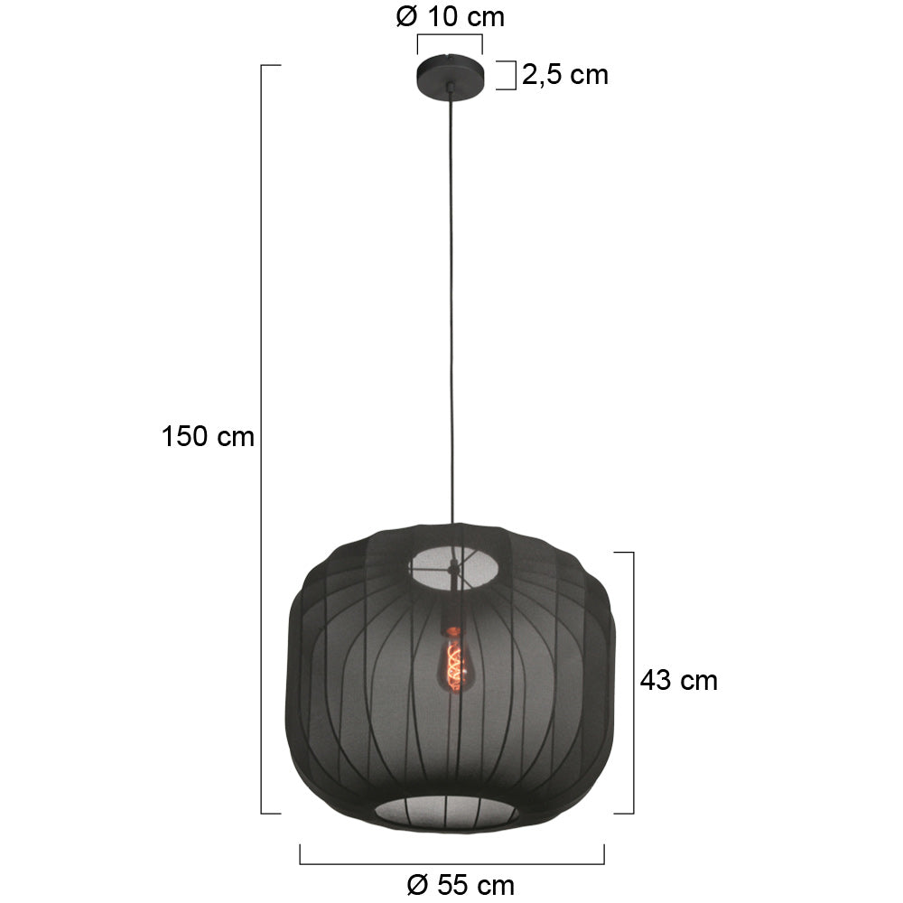 Hängeleuchte aus schwarzem Leinen mit sichtbarem Leuchtmittel – Ø55 cm