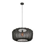 Ovale Hängeleuchte aus schwarzem Netzgeflecht mit sichtbarem Vintage-Leuchtmittel – Ø60 cm