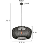 Ovale Hängeleuchte aus schwarzem Netzgeflecht mit sichtbarem Vintage-Leuchtmittel – Ø60 cm