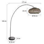 Bogenlampe aus Metall in Schwarz mit geflochtenem Bambusschirm – Ø50 cm