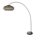 Bogenlampe aus Metall in Schwarz mit geflochtenem Bambusschirm – Ø50 cm