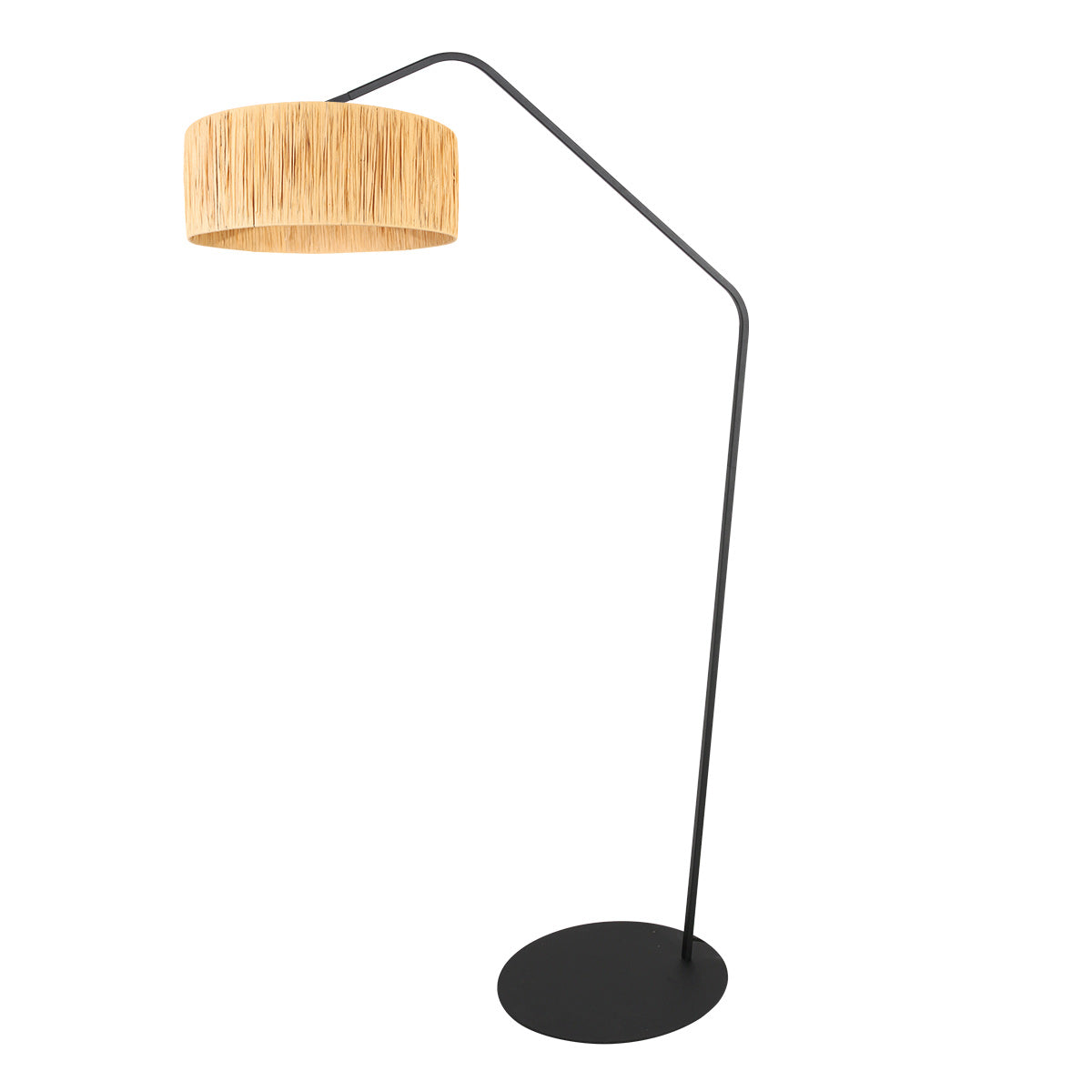 Stehlampe aus schwarzem Metall mit geflochtenem Naturschirm – H173 cm