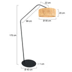 Stehlampe aus schwarzem Metall mit geflochtenem Naturschirm – H173 cm