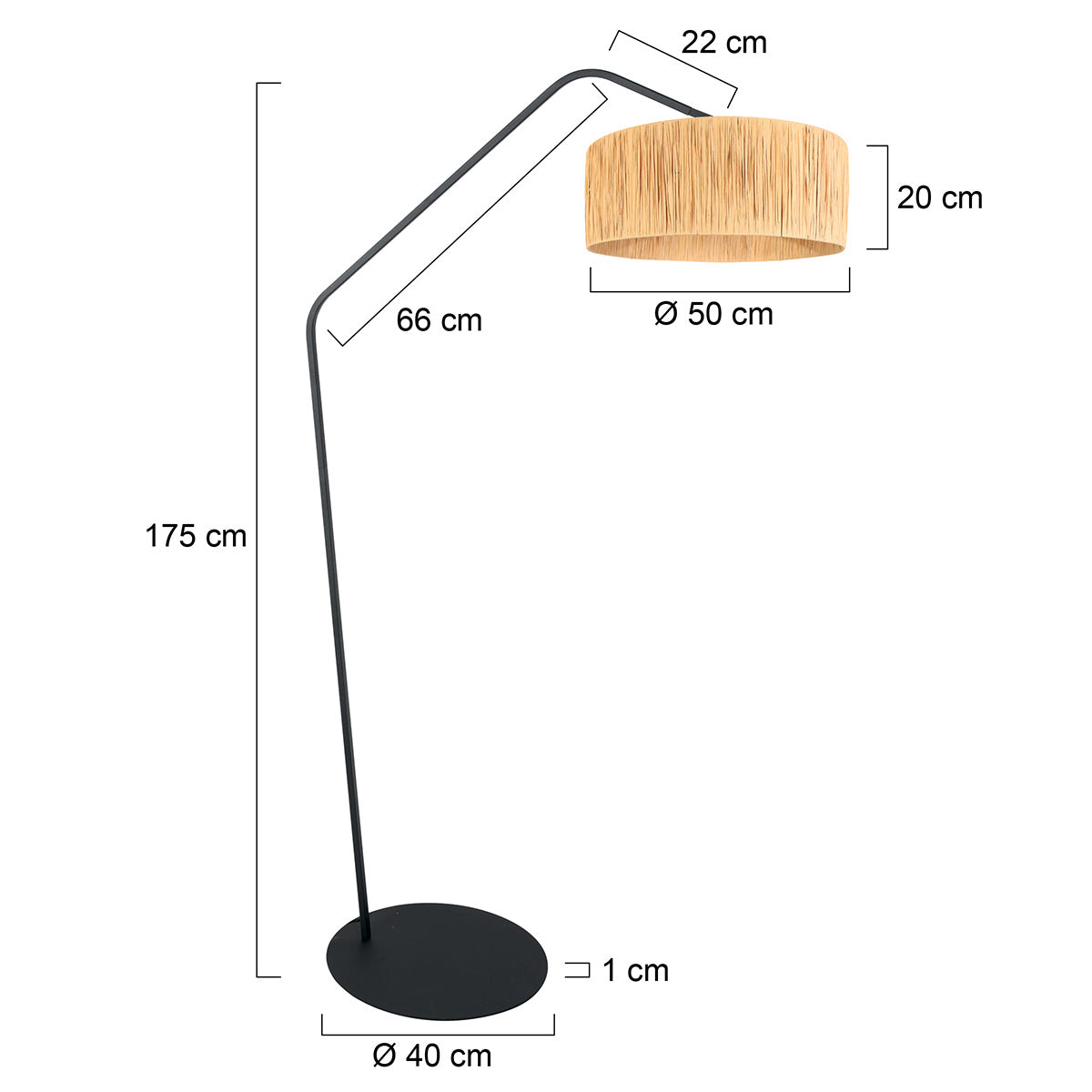 Stehlampe aus schwarzem Metall mit geflochtenem Naturschirm – H173 cm