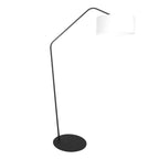 Stehlampe aus schwarzem Metall mit abgewinkeltem Arm und weißem Schirm – H173 cm