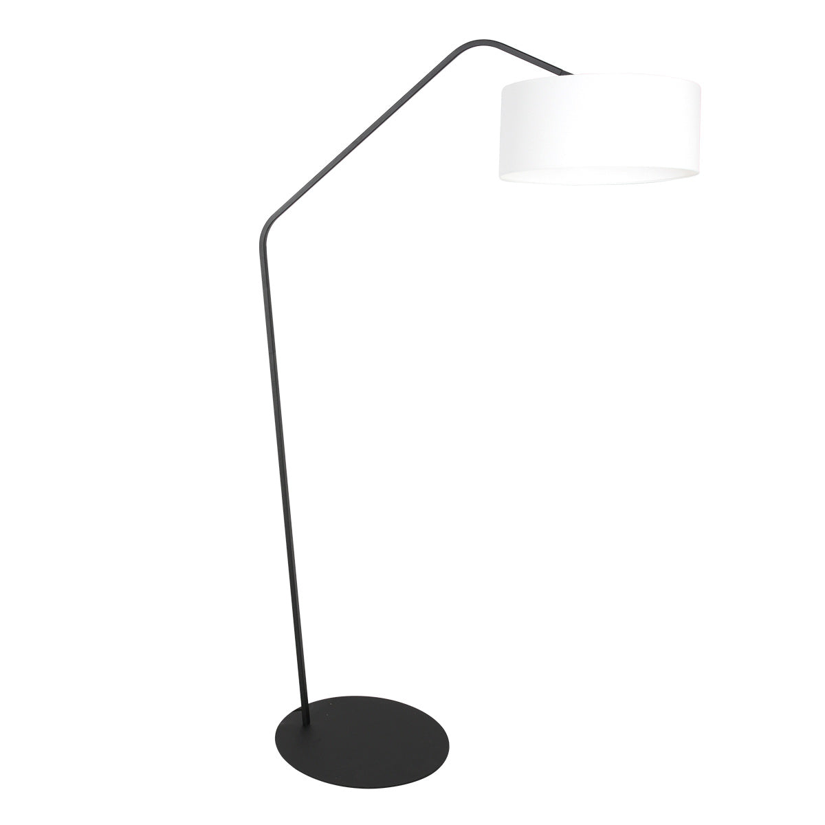 Stehlampe aus schwarzem Metall mit abgewinkeltem Arm und weißem Schirm – H173 cm