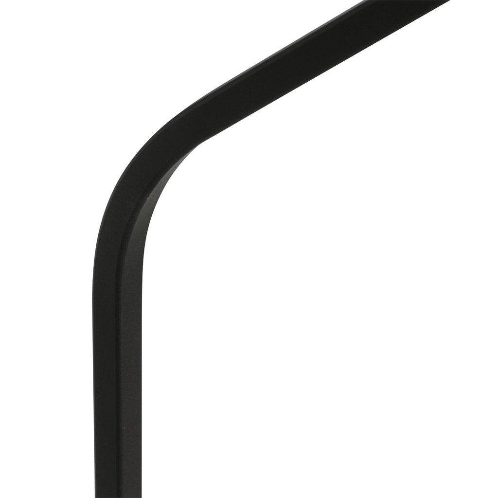 Stehlampe aus schwarzem Metall mit abgewinkeltem Arm und weißem Schirm – H173 cm