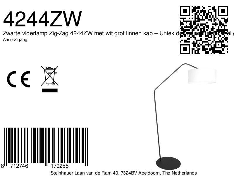 Stehlampe aus schwarzem Metall mit abgewinkeltem Arm und weißem Schirm – H173 cm