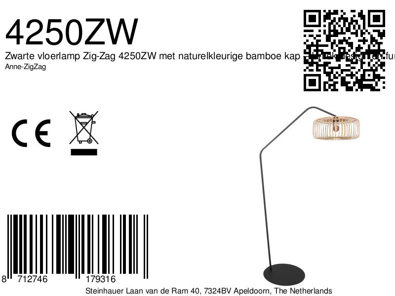 Stehlampe aus schwarzem Metall mit Schirm aus Rattan Natur – H173 cm