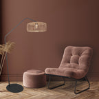 Stehlampe aus schwarzem Metall mit Schirm aus Rattan Natur – H173 cm