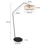 Stehlampe aus schwarzem Metall mit Schirm aus Rattan Natur – H173 cm