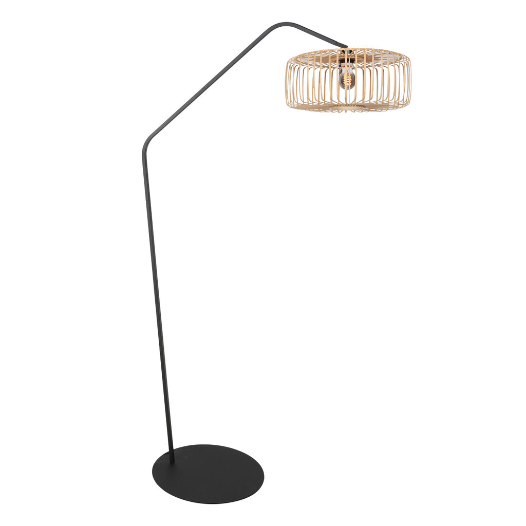 Stehlampe aus schwarzem Metall mit Schirm aus Rattan Natur – H173 cm