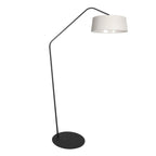 Stehlampe aus schwarzem Metall mit versetztem Arm und Schirm in Naturweiß – H173 cm