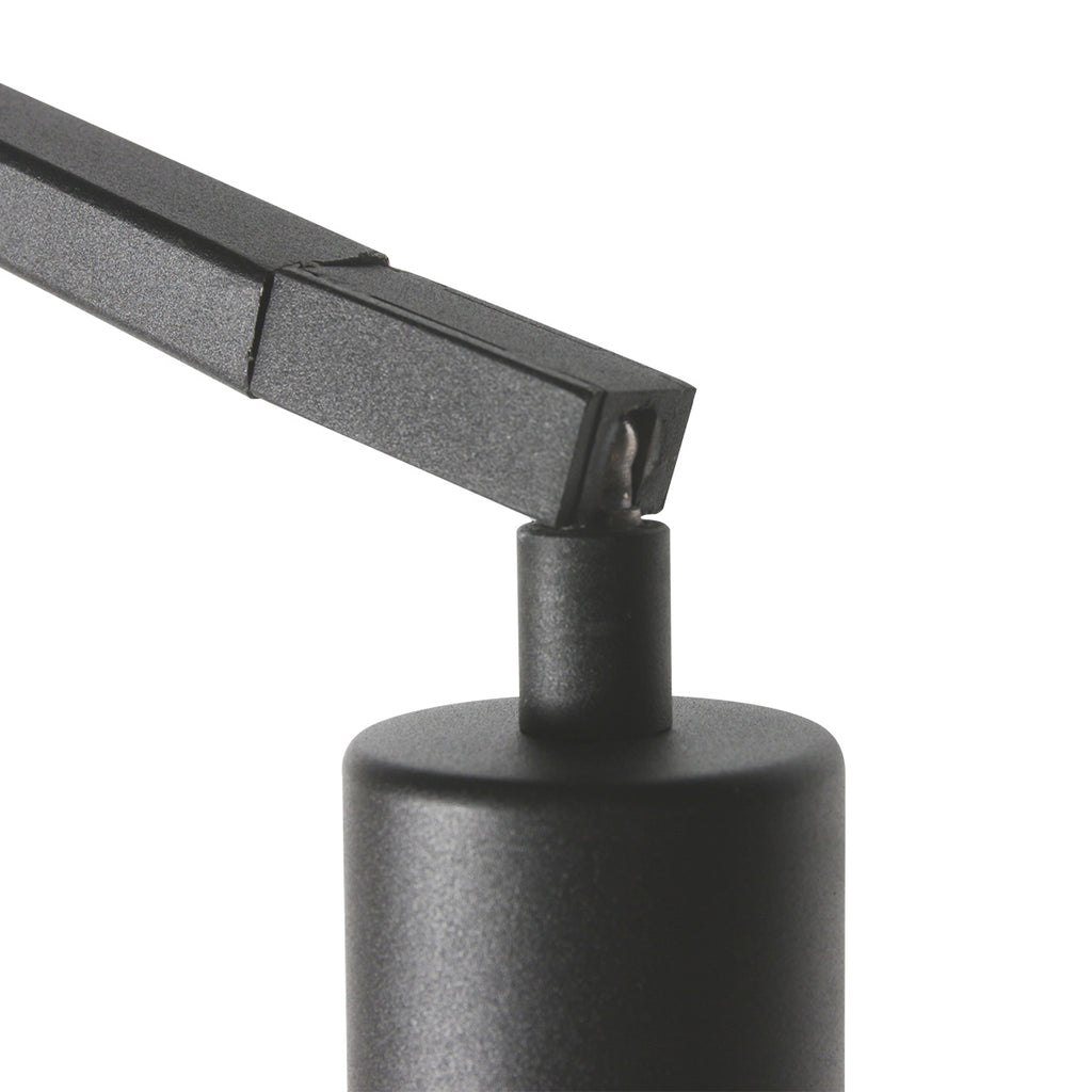 Stehlampe aus schwarzem Metall mit versetztem Arm und Schirm in Naturweiß – H173 cm