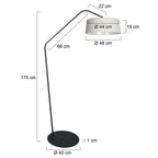 Stehlampe aus schwarzem Metall mit versetztem Arm und Schirm in Naturweiß – H173 cm