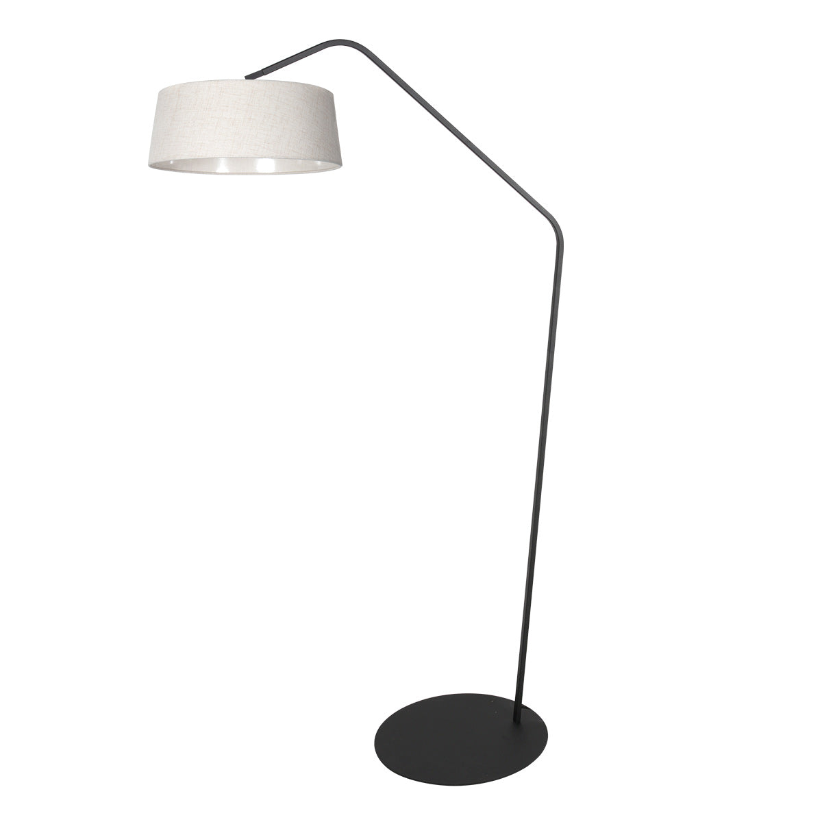Stehlampe aus schwarzem Metall mit versetztem Arm und Schirm in Naturweiß – H173 cm