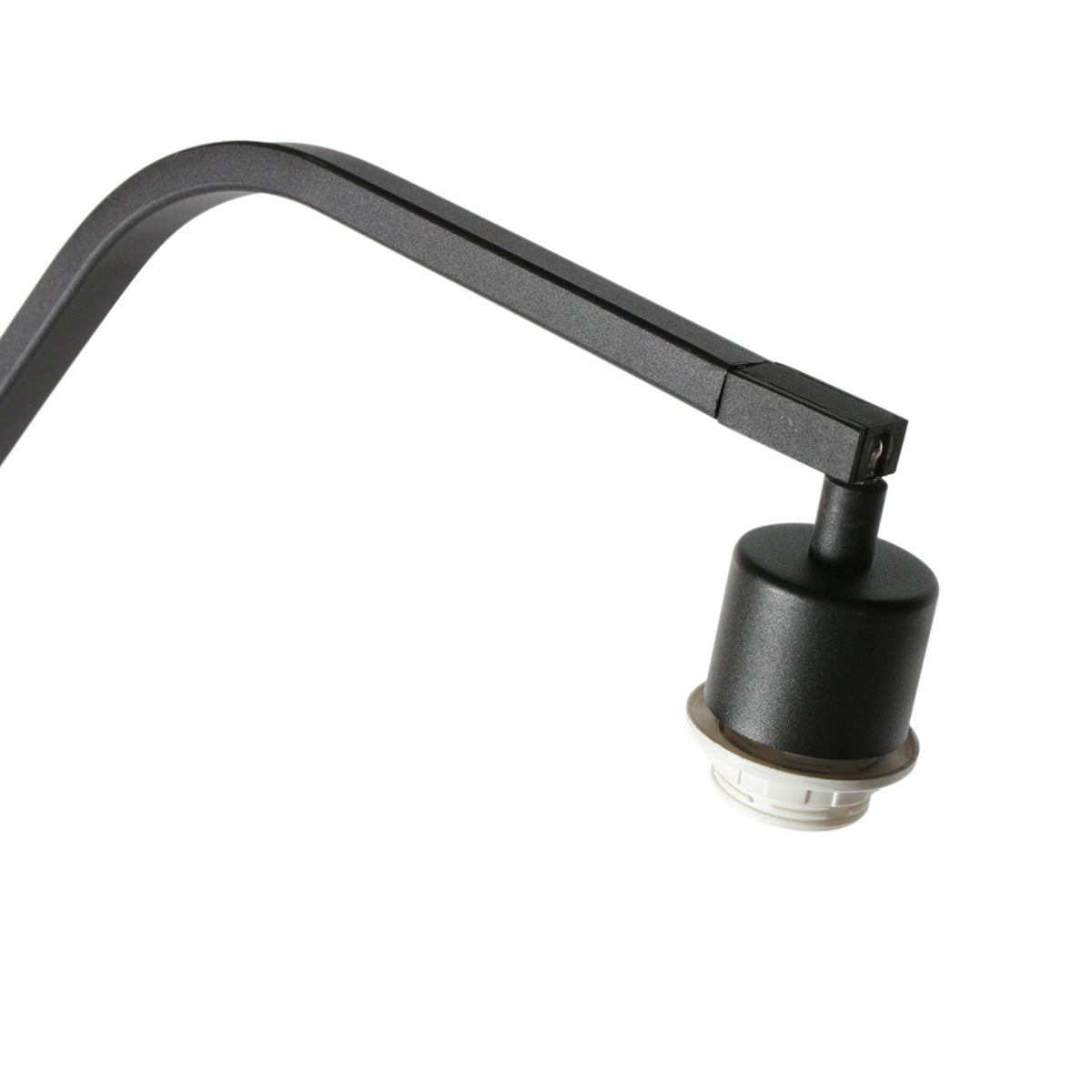 Stehlampe aus schwarzem Metall mit versetztem Arm und Schirm in Naturweiß – H173 cm