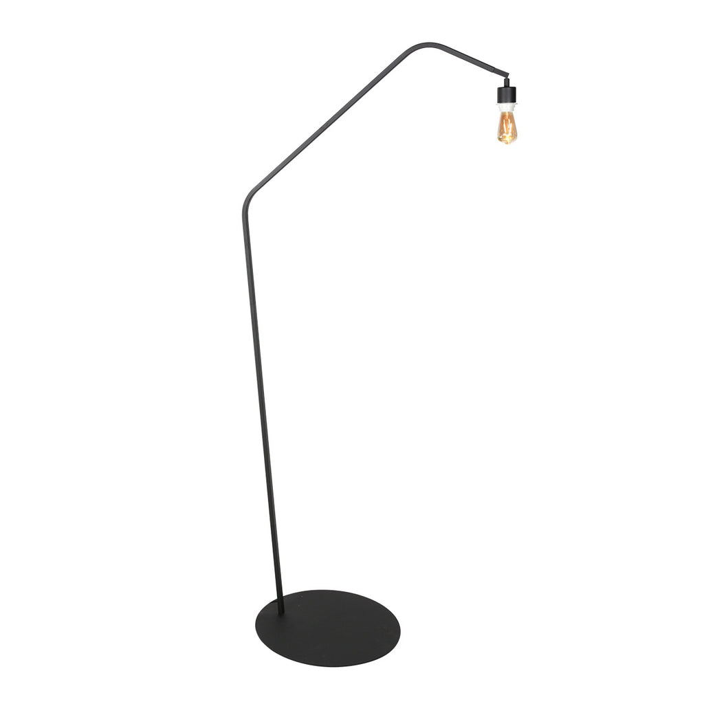 Stehlampe aus schwarzem Metall mit versetztem Arm und Schirm in Naturweiß – H173 cm