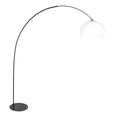 Schwarze Bogenlampe mit rundem weißem Kunststoffschirm – H210 cm