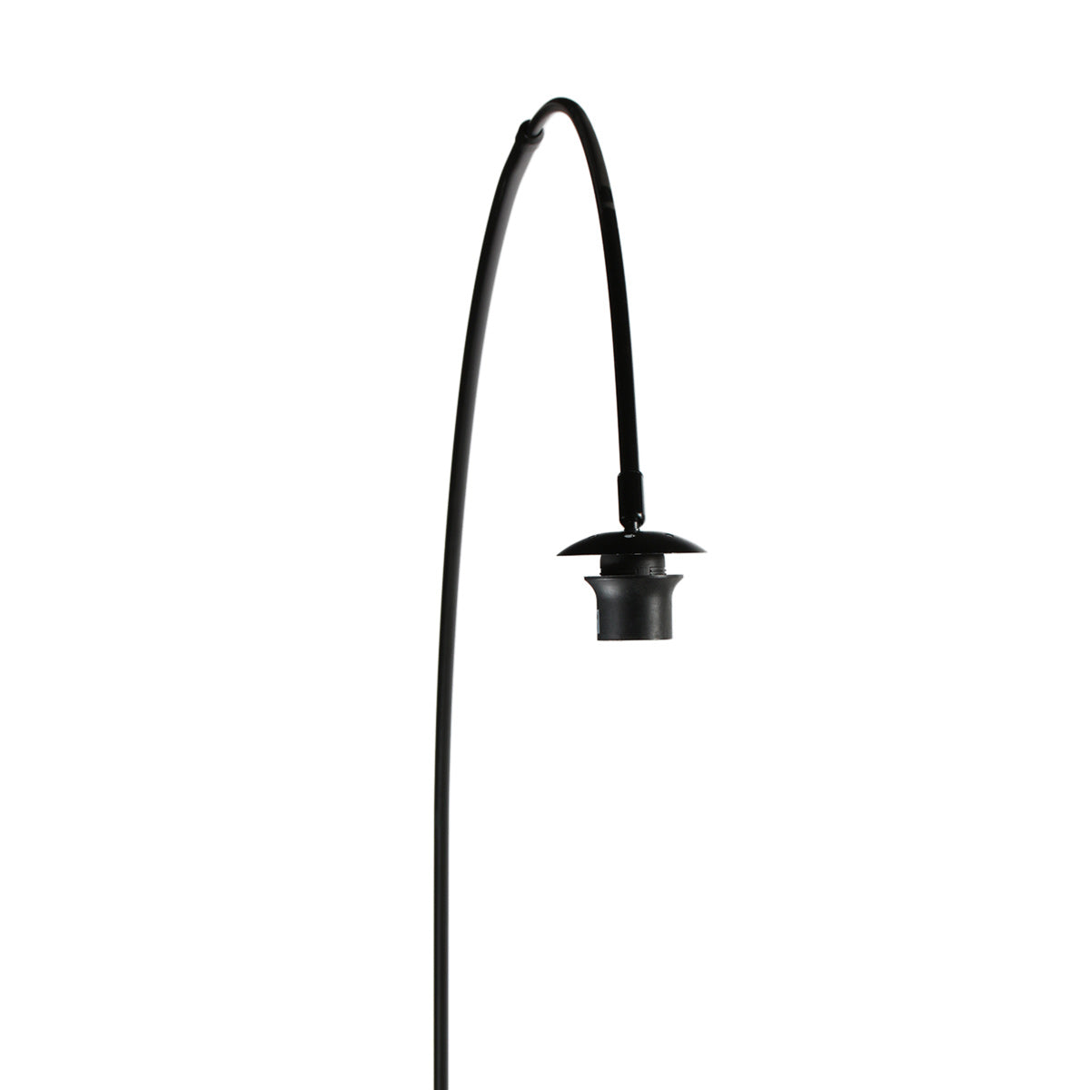 Schwarze Bogenlampe mit rundem weißem Kunststoffschirm – H210 cm