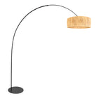 Bogenlampe aus schwarzem Metall mit Schirm aus Naturfasern – H210 cm