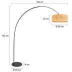 Bogenlampe aus schwarzem Metall mit Schirm aus Naturfasern – H210 cm