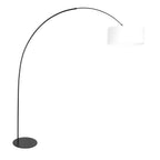 Bogenlampe aus schwarzem Metall mit weißem Leinenschirm – H210 cm
